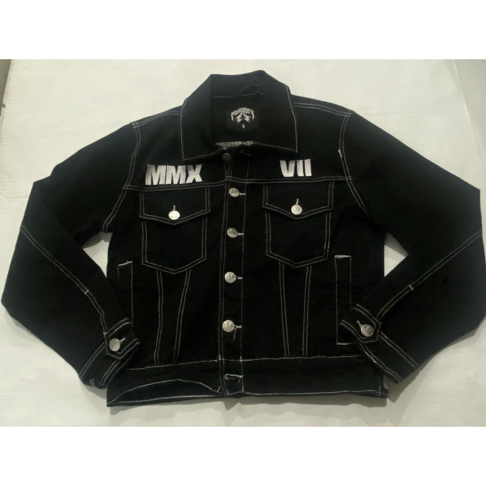 Paradox Black Denim Jacket White Contrast Stitching and MMX VII. Small